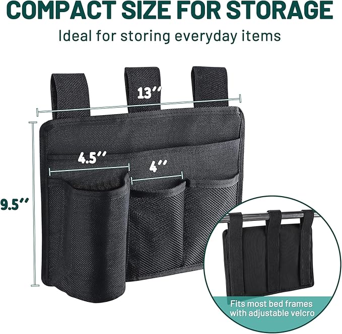 AKAYOK Bedside Caddy Organizer - Bed Organizer Caddy for Remotes Control Phone Glasses Magazines Tablets Accessories - Wheelchair Bag for Hospital Home Office Dorm Room (4 pocket)