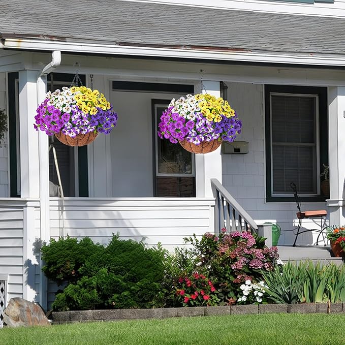 Ivydale Artificial Pansies Hanging Basket, 20 Bundles Fake Flowers Hanging Plant for Outdoor Decoration, Silk UV Resistant Realistic Colorful for Front Door Porch