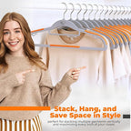 Plastic Hangers 20 Pack, Cascading Slim Space Saving Clothing Hangers with 360° Rotating Hook, Non Slip Clothes Hangers for Sweater Shirt, Heavy Duty Coat Hanger with Inner Hook for Closet, Grey