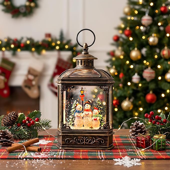 Christmas Snow Globe Swirling Glittering Snowman Choir with Music & Timer, USB Lined/Battery Operated Lighted Water Lantern for Christmas Festival Decoration Gifts