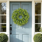 Large Boxwood Wreath for Front Door, 28" Artificial Spring and Summer Greenery Wreathwith White Flower Buds, All-Season Home Decor for Walls, Windows, Parties, Weddings, Indoor Outdoor