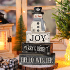 Lineshading 4 Pcs Snowman Christmas Table Decorations Black and White Wooden Snowman Stacked Block Sign Gifts Winter Tiered Tray Decor Rustic Winter Tabletop Centerpiece Farmhouse for Home Kitchen