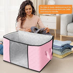Fab totes 24 Gallons Clothes Storage, Foldable Thick Fabric Blanket Storage Bags, Containers for Organizing Bedroom, Closet, Clothing, Comforter, Organization with Handle (6 Pack,Pink)