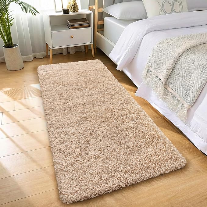 OLANLY 3x6 Machine Washable Runner Rugs for Hallway, Soft Fluffy Shaggy Bedside Rugs for Bedroom, Living Room, Indoor Floor Carpet for Kids Girls and Boys, Nursery Rooms, Home Decor Aesthetic, Beige
