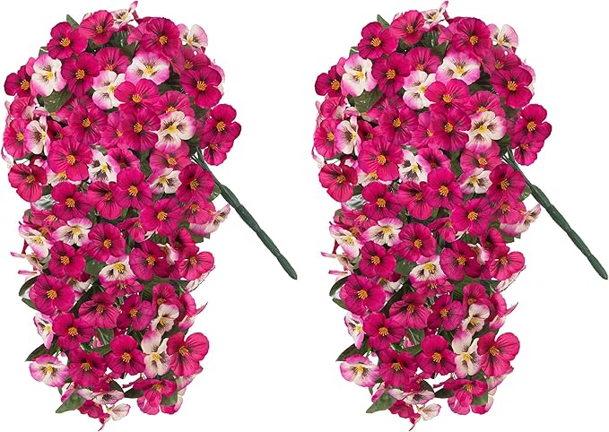 HyeFlora Artificial Flowers for Outdoors 2pcs Faux Silk Pansy Vines Lush UV Resistant Fake Hanging Flower Plants for Outside Porch Yard Patio Window Box (Mix Rose)