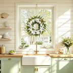Idyllic 22 Inch Summer Wreaths for Front Door - White Blue Flowers on Green Foliage Base for Seasonal Home Outdoor Decor