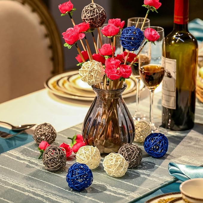 Yaomiao 15 Pieces Vase Filler Rattan Balls Decorative for Craft, Party, Wedding Table Decoration, Aromatherapy Accessories, 1.8 Inch(Blue Gray White)