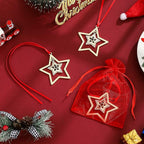Set of 3 Christmas Hanging Ornaments - Silver Snowflake Star Pawprint Christmas Tree Decor for Xmas Tree Gift Decorative Hanging Ornaments Hanging Pendants (3, Golden Star)