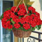 Artificial Geraniums Flowers for Outdoors Spring Decor, Fake Flowers 4 Bundles UV Resistant Fake Geraniums Flowers Silk Faux Plants for Home Planter Gardens Table Patio Porch Hanging Summer Decor(Red)