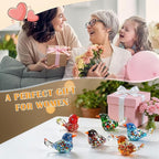 HDCRYSTALGIFTS 6pcs Hand Blown Glass Bird Figurines 1.9'' Mini Animal Statues Decorative Miniature Birds Collectibles for Home Table Decor Unique Birthday for Mom Women