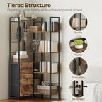 YATINEY Corner Bookshelf, 7 Tier L-Shaped Bookcase with 3 Drawers, Storage Corner Shelf, Freestanding Tall Display Shelf, Industrial Style, for Living Room, Home Office, Rustic Brown and Black SJ10BR