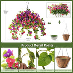 Homsunny Artificial Fake Hanging Flowers Plants Basket for Outdoor Decoration, Faux Silk Flower Bougainvillea Planter Look Real UV Resistant for Home Porch Patio Balcony Yard Spring Decor(Mix Pulple)