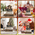Moucuny 4 Pcs Christmas Table Decoration Christian Wooden Stacked Block Decor, Christmas Begins with Christ Signs with Nativity Scene Topper, Rustic Religious Xmas Tiered Tray Decor for Home Church