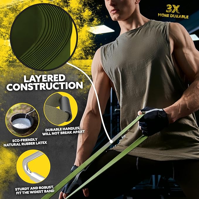 Tribe Lifting Resistance Bands for Working Out Men and Women - Set of 5 Pull Up Bands for Strength Training, Exercise Bands with Handles, Door Anchor and Bar Options for Home Gym