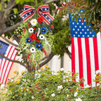 24inch Patriotic Red, White and Blue Floral Swag Wreath for Front Door Patriotic American Floral Teardrop Swags 4th of July Independence Day Rings Wreaths for Pillars Porch Wall Window Decor