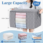 Direct 100L, 6 Pack, Storage Containers, Large Clothes Storage Bins Foldable Organization and Storage Bags with Reinforced Handle, Clear Window for Bedding, Blankets, Clothing, Grey