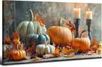 Pumpkin Wall Art Fall Kitchen Wall Decor Farmhouse Halloween Pictures Autumn Maple Leaves Canvas Prints Orange Pumpkins Painting Thanksgiving Artwork for Dining Room Bedroom Home Decoration 20x40"