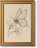 VIYYIEA Vintage Gold Framed Wall Art for Living Room, Butterfly Canvas Prints Home Decor, Sketch Painting Picture, Bedroom Wall Decor Gifts for Friends or Family -【Dancing with Flowers】-(16L x 12W)
