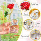 YWHL 25th Wedding Anniversary Rose Gifts for Couples, 25 Years Happy Anniversary Crystal Gift for Wife Husband, Crystal Rose Figurine with Silver Diamond, Romantic Valentines Day Present for Her Him