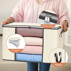 90 L Large Storage Bags, 4 Pack Clothes Storage Bins Foldable Closet Organizers Storage Containers with Reinforced Handle for Clothing, Blanket, Comforters, Bed Sheets, Pillows and Toys (Beige)