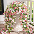 Waipfaru Artificial Petunias Flowers for Outdoors, 2 Pcs UV Resistant Fake Hanging Plants Spring Outside Decor, Faux Silk Flowers Long Trailing Vines for Outdoor Planters Porch Garden (Pink White)
