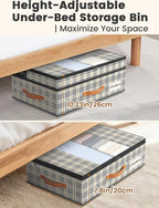 2-Pack Under Bed Storage with Wheels and 6 Vacuum Seal Bags, Adjustable Height 7.9"-10.2",Heavy Duty Capacity, Clear Lid Organizer for Dorm Bedroom Clothes Shoes Books,Quick Assembly Space Saver