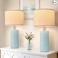 Reaketon 20.5" Modern Ceramic Table Lamps for Bedroom Set of 2, Bedside Lamps for Night Stands with Beige Lampshade, Farmhouse Table Lamp for Living Room Office Dorm, Sky Blue