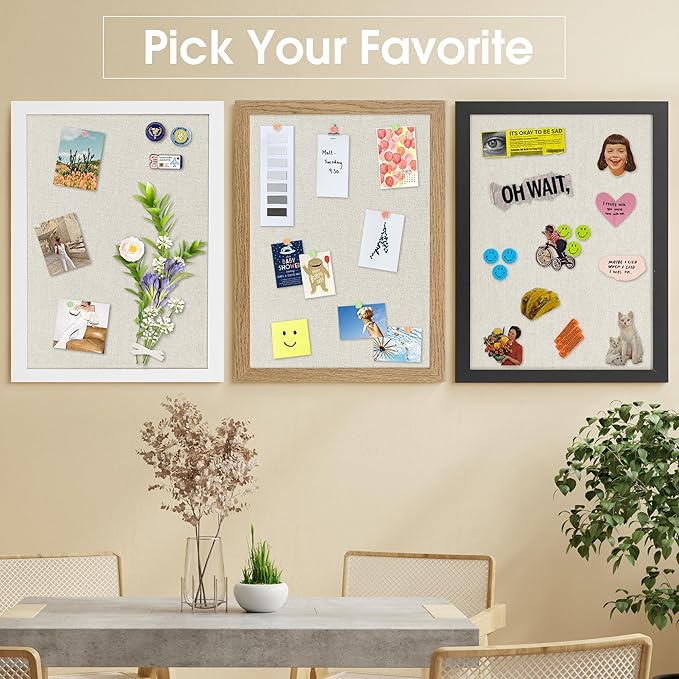AKTOP White Cork Bulletin Board with Linen 18" X 24", Large Framed Corkboard for Wall, Hanging Pin Board Picture Board for Home Office Decor, Cute Vision Board with Pushpins