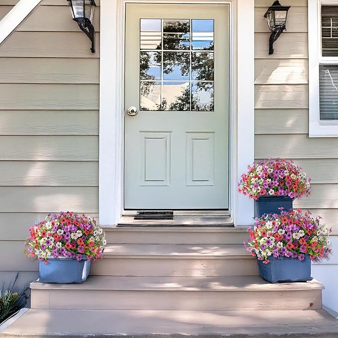 Artificial Faux Hanging Flowers Plants with Basket for Outdoor Spring Decoration, Fake Silk Daisy Outside Indoor UV Resistant Look Real Yard Patio Front Porch Garden Balcony Home Decor(Mix4)
