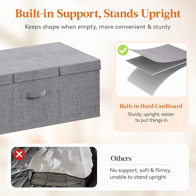 Lifewit 100L Under Bed Storage Containers, 11.8 Inch Tall Underbed Clothes Storage Organizer Bin with Sturdy Sidewalls, Bottom, 3 Lids, Deep Storage Drawer for Clothes, Shoes, Blankets, Pillows 2 Pack