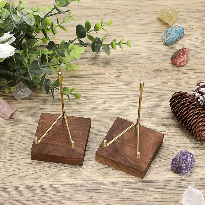 Hipiwe 2Pcs Wooden Base Display Stand Adjustable Metal Arms Display Stand Easel Decorative Plates Display Easel Holder for Crystal Fossil Slice Coral Geodes Rock Mineral Agate,Medium