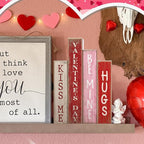 Lineshading 4 Pcs Valentines Day Decoration Wooden Book Valentine's Day Table Decoration Pink Red and White Valentines Tiered Tray Decor Wood Book Sign Farmhouse for Wedding Home Shelf Coffee Table