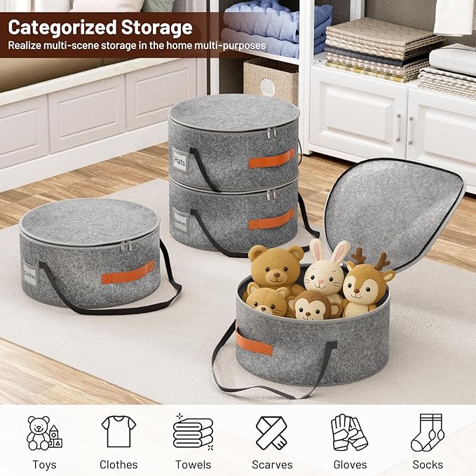 SLEEPING LAMB Cowboy Hat Box for Travel and Storage, Collapsible Cap Organizer Case with Handles & Shoulder Strap for Men Carry Cap Bag, Soft and Large Hat Box for Women Storage for Closet, Grey