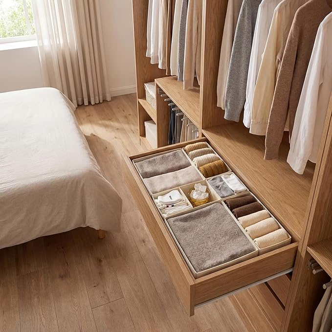 GRANNY SAYS Drawer Organizer Clothes, 12 Pack Dresser Organizer Bins for Nursery, Closet Organization and Storage Dividers for Clothing, Baby Clothes, Underwears, Beige