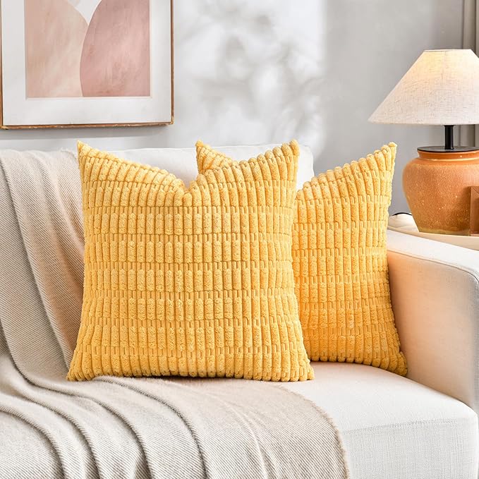 Fancy Homi 4 Packs Decorative Throw Pillow Covers for Living Room Couch Bed, Modern Farmhouse Boho Home Décor Accent Cushion Case, 18" x 18", Yellow Green Series