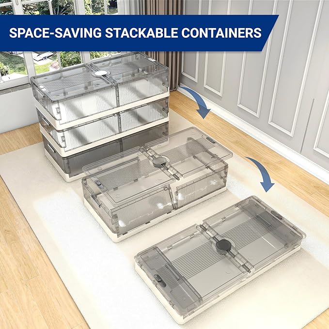 FLEXIMOUNTS 3-Pack Under Bed Storage with Wheels, 108 QT Large Collapsible & Stackable Containers, Foldable Organizer Bins for Blankets, Shoes, Books, Bedroom Closet