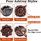 Cigar Ash Tray For Men Dad Wooden Home Ashtrays Personalized Walnut Outdoor Cigar Ash Tray With Name for Husband Grandpa Groomsmen Fathers Day Birthday Anniversary Christmas