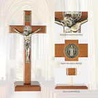 ACHIBANG 10.7" Wooden Standing Crucifix, Two-Way Catholic Jesus Cross Stand for Wall or Tabletop, Solid Faith Decor for Home