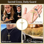 KUXBET Crucifix Cross, Metal Gold Crucifix with Jesus Crucifix, My Heart/Encouragement Gift Pocket Stress Cross Fidget for Christian Faith, Prayer, Christmas Gifts (4.1inch, Antique Gold)