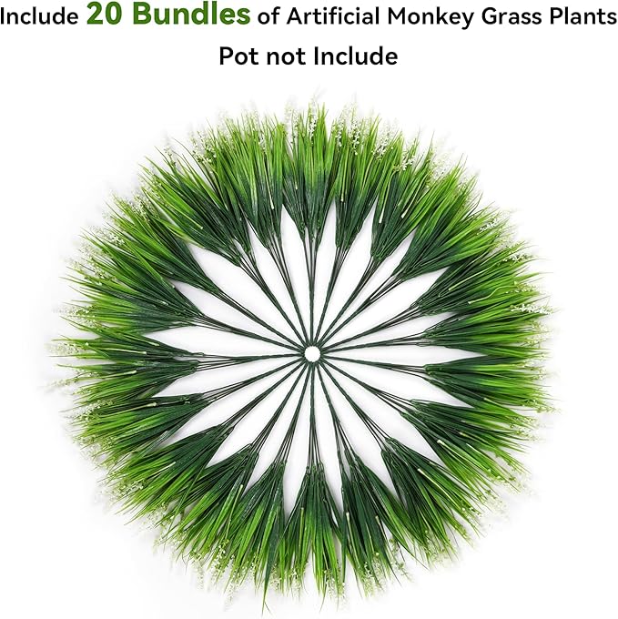 Ivydale Artificial Plants Fake Flowers Monkey Grass for Outdoors,UV Resistant Realistic 20PCS White Faux Greenery Shrubs Outside Decor for Home Garland Porch Patio Balcony Planter Yard Office Pathway