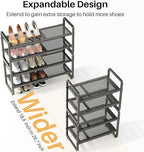 SNTD Shoe Rack - Expandable Shoe Organizer for Closet, Adjustable Metal Shoe Shelf Storage, Stackable Long Shoe Stand Holder for Garage, Entryway, Door Entrance (Grey, 4-Tier)