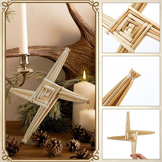 Bucherry St. Brigid's Wall Cross Decor Irish Gift Cross with History Card for Irish Blessing Gift for Celtic Imbolc Decor(Classic Style,8 in,Straw Color)