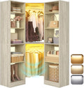 Corner Closet System with 2 Motion Sensor Lights, 39.2" Corner Closet Organizer with 12 Shelves, Closet System with 2 Hanging Rods, Versatile 6-Tier Walk-in Closet for Corner Space, White Oak