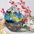 Retro Moon Star Stained Glass Hanging Ornament - Christmas Tree Decoration, Holiday Ornament, Gift Idea