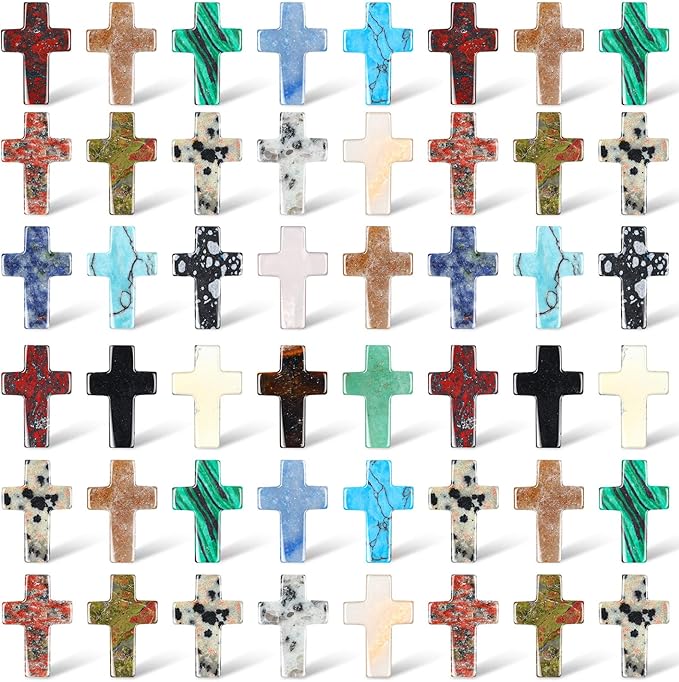 Nuenen 50 Pcs Cross Charm for Women Man Celebration Grad Decor Crystal Pocket Cross Necklace Natural Worry Stone Gift for Jewelry Making Craft Festival Decor (0.71 x 0.98 x 0.24 Inch,Classic)