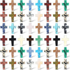 Nuenen 50 Pcs Cross Charm for Women Man Celebration Grad Decor Crystal Pocket Cross Necklace Natural Worry Stone Gift for Jewelry Making Craft Festival Decor (0.71 x 0.98 x 0.24 Inch,Classic)