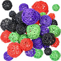 Patelai 36 Pcs Wicker Rattan Balls Decorative Balls for Vase Centerpiece Bowls Orbs Filler for Home Decor,4 Sizes(Orange, Purple, Black, Neon Green,2.4'',2'',1.6'',1.2'')