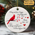 HYTURTLE Personalized Memorial Christmas Ornament Tree Decor Gifts for Family Loss of Loved One Mom Dad in Heaven, Sympathy Remembrance Bereavement Gifts, Cardinal Bird Custom Name Circle Ornament