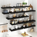 48 Inch Long Floating Shelves for Wall Set of 2, 12"D Wood Grain Bathroom Shelves with Invisible Brackets, Easy Install Engineered Wood Storage Shelves for Kitchen, Living Room, Bedroom, Black Finish