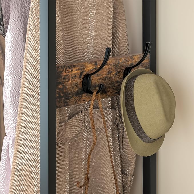 Freestanding Clothes Rack, Garment Holder for Hanging, Heavy Duty Closet Organizer with 4 Drawers, 4 Hooks and Shelves, Wardrobe Storage for Bedroom, Living Room